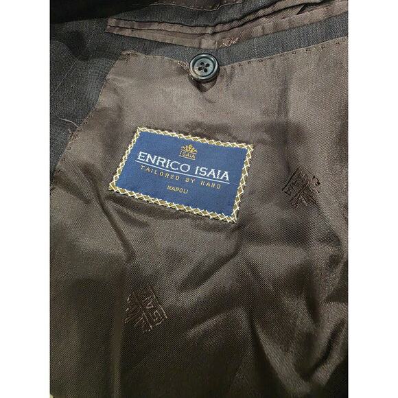 Enrico Isaia Blazer 50R Brown Pinstripe Wool Sport Coat Italy Hand Tailored - Picture 12 of 14